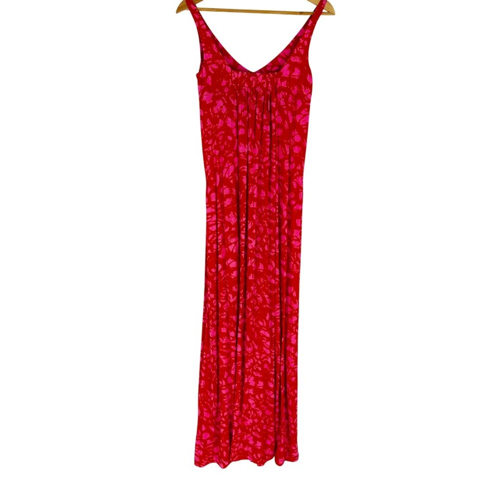 Cabi Pink Red Printed Jitney Sleeveless Smocked Stretch V-neck Maxi Dress Size S - Picture 3 of 11